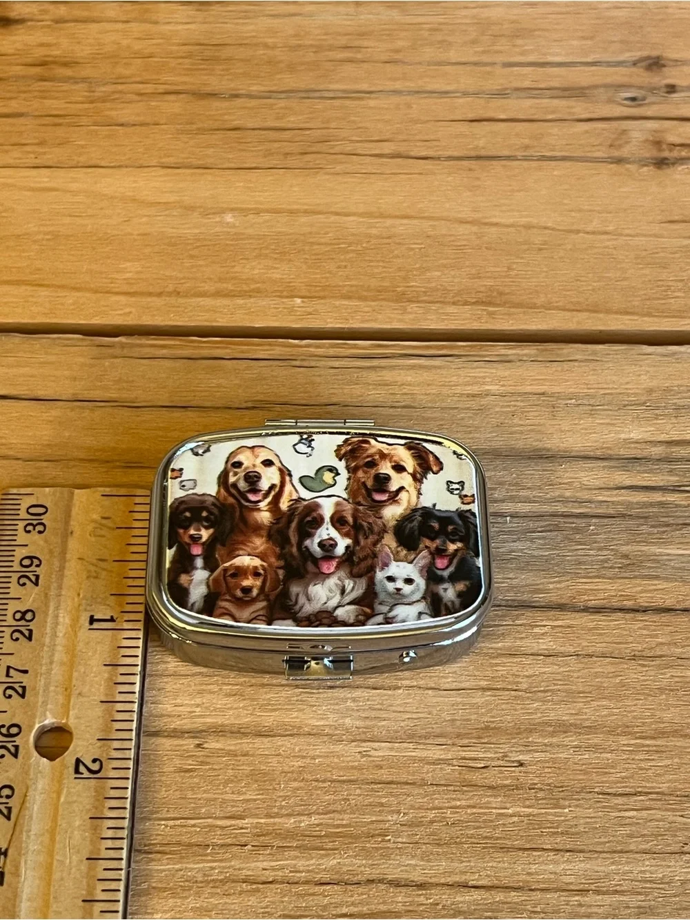 Puppy Theme Design Purse Pill Box/Travel Jewelry-Compact With Lidded Mirror